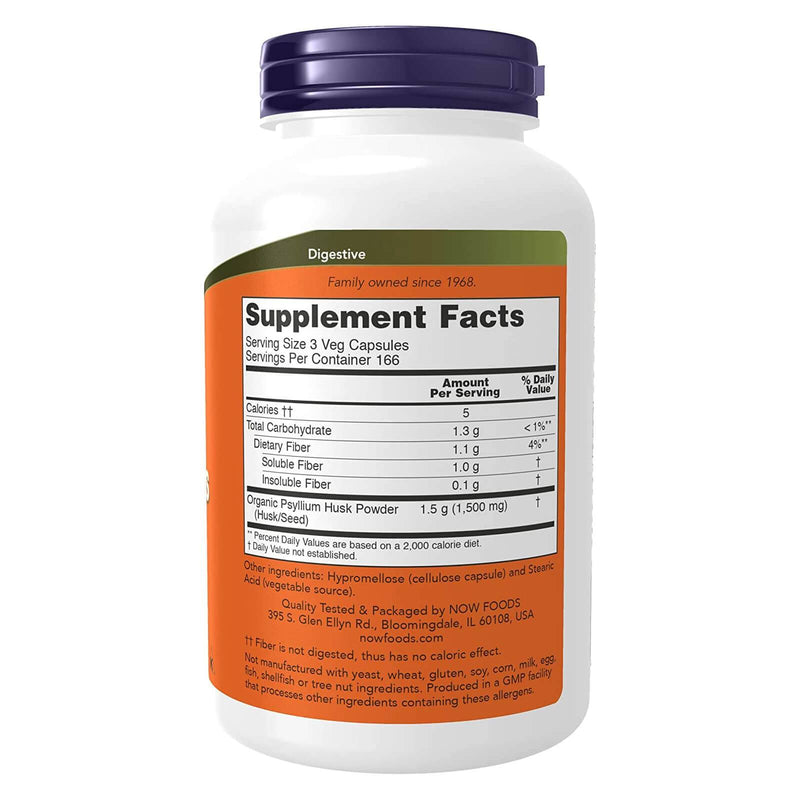 NOW Foods Psyllium Husk 500 mg 500 Veg Capsules