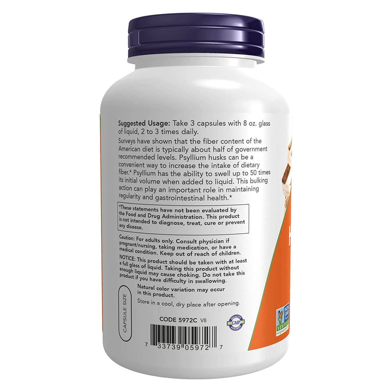 NOW Foods Psyllium Husk 500 mg 500 Veg Capsules