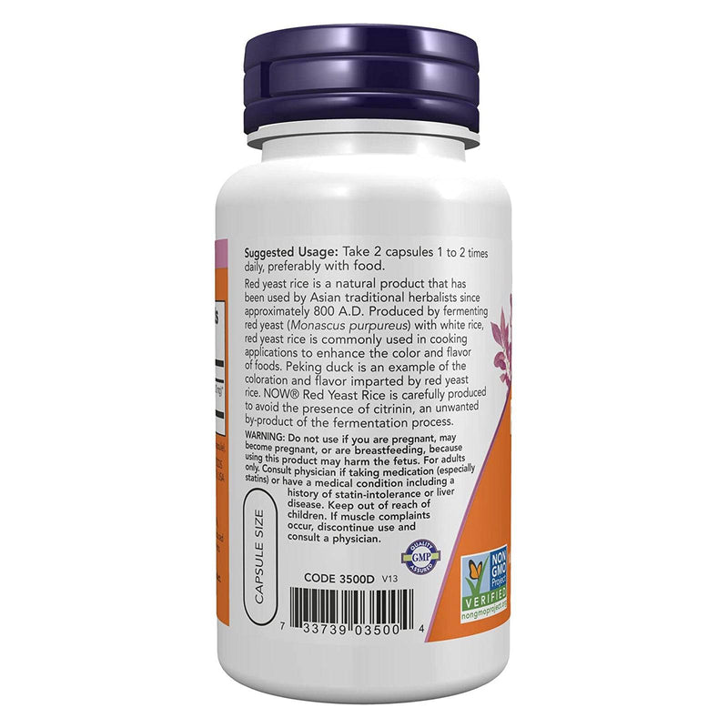 NOW Foods Red Yeast Rice 600 mg 60 Veg Capsules - SUPER DEAL!