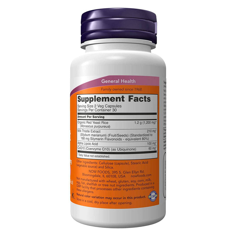 NOW Foods Red Yeast Rice 600 mg with CoQ10 30 mg 60 Veg Capsules