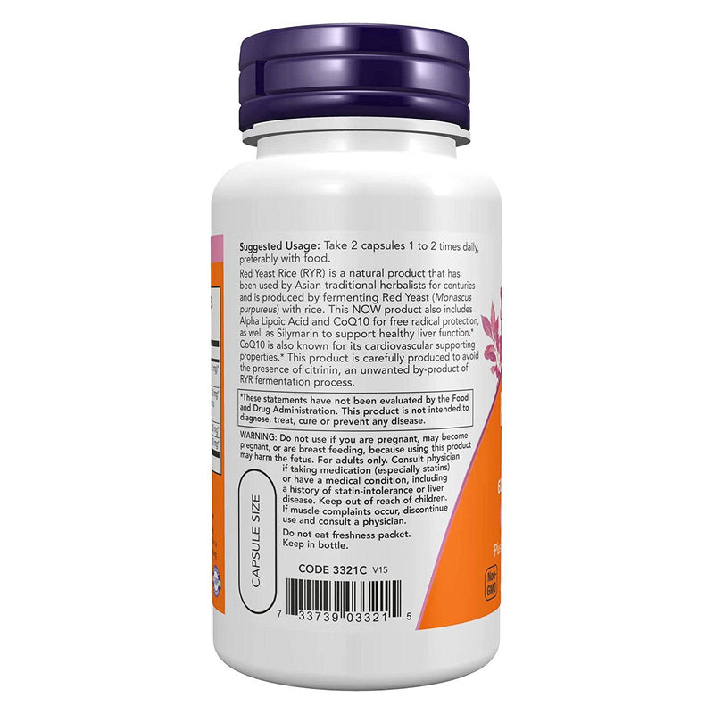 NOW Foods Red Yeast Rice 600 mg with CoQ10 30 mg 60 Veg Capsules