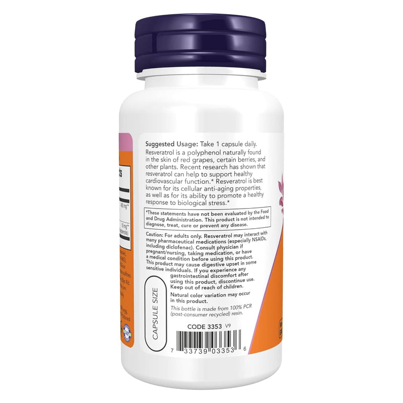 NOW Foods Resveratrol 200 mg 60 Veg Capsules