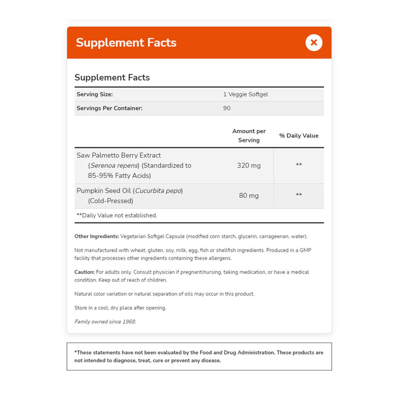 Suplementos NOW, extracto de palma enana americana 320 mg con aceite de semilla de calabaza, salud masculina*, 90 cápsulas blandas vegetales