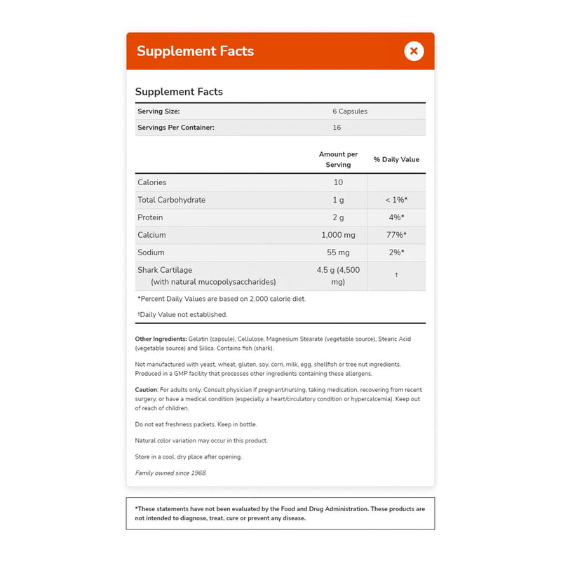 NOW Foods Shark Cartilage 750 mg 100 Capsules