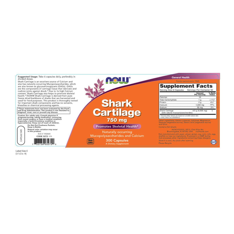 NOW Foods Shark Cartilage 750 mg 300 Capsules