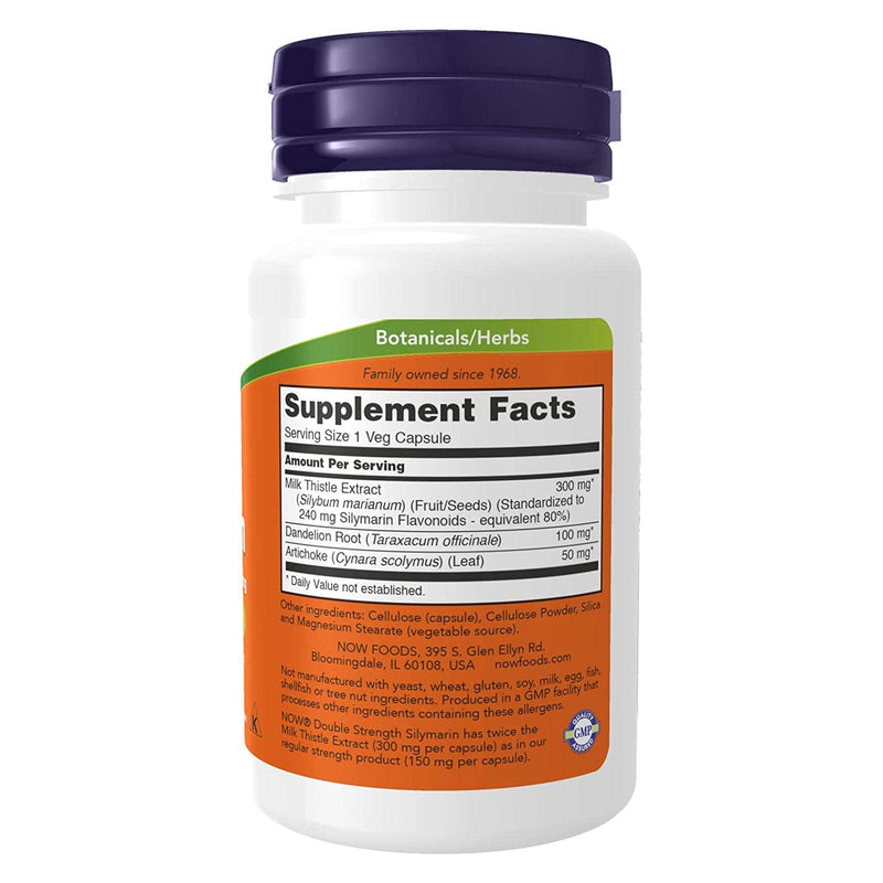 Suplementos NOW, extracto de cardo mariano de silimarina 300 mg con alcachofa y diente de león, fuerza doble, apoya la función hepática*, 50 cápsulas vegetales