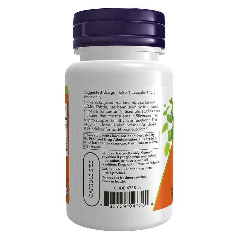 Suplementos NOW, extracto de cardo mariano de silimarina 300 mg con alcachofa y diente de león, fuerza doble, apoya la función hepática*, 50 cápsulas vegetales