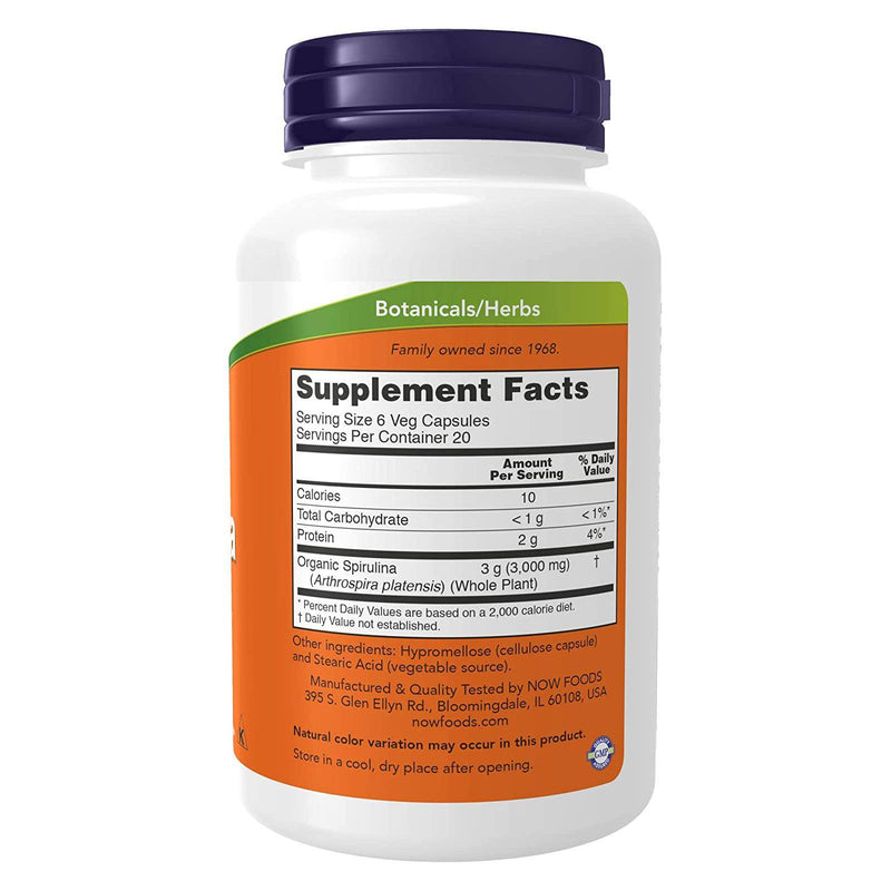 NOW Foods Spirulina Natural 500 mg 120 Veg Capsules