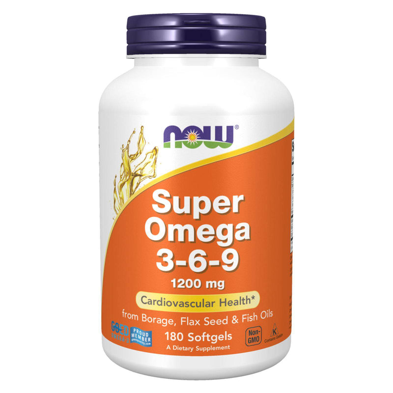 NOW Supplements, Super Omega 3-6-9 1200 mg con una mezcla de aceites de pescado, borraja y semillas de lino, 180 cápsulas blandas