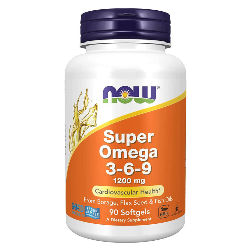 Suplementos NOW, Super Omega 3-6-9 1200 mg com uma mistura de óleos de peixe, borragem e semente de linho, 90 cápsulas gelatinosas