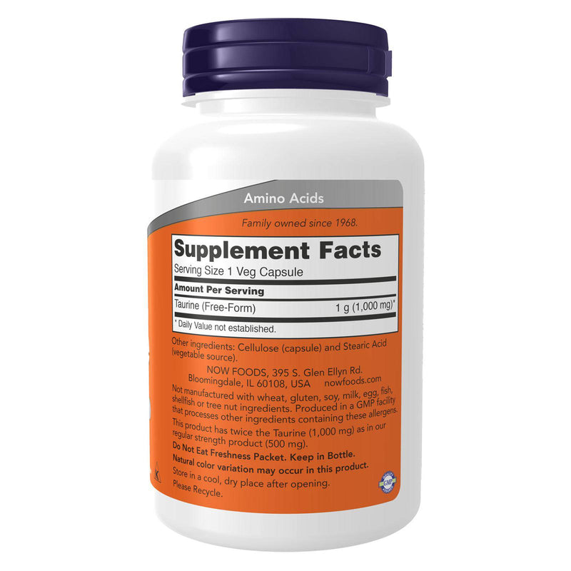 NOW Supplements, 타우린 1,000 mg, Double Strength, 신경계 건강*, 100 식물성 캡슐