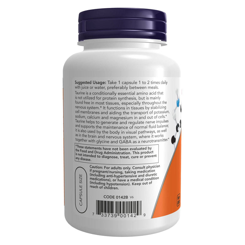 NOW Foods Taurine Double Strength 1000 mg 100 Veg Capsules