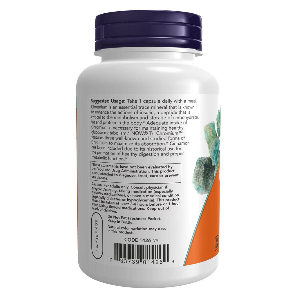NOW Foods Tri-Chromium 500 mcg with Cinnamon 180 Veg Capsules - DailyVita