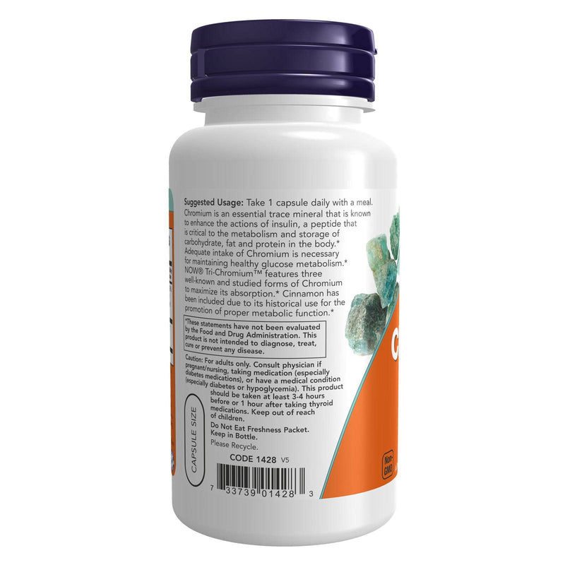 NOW Supplements, Tri-Chromium™ 500mcg, 계피 함유, 인슐린 보조 인자*, 90 식물성 캡슐 