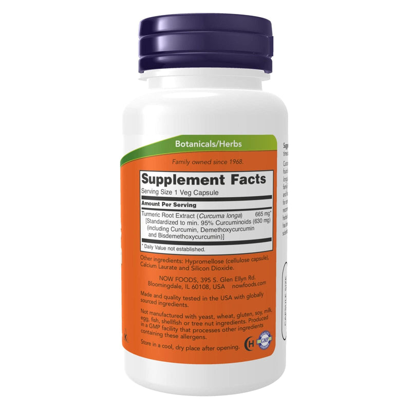 NOW Supplements, Turmeric Curcumin, 강황 뿌리 추출물, 95% 커큐미노이드, 허브 보충제, 60 식물성 캡슐