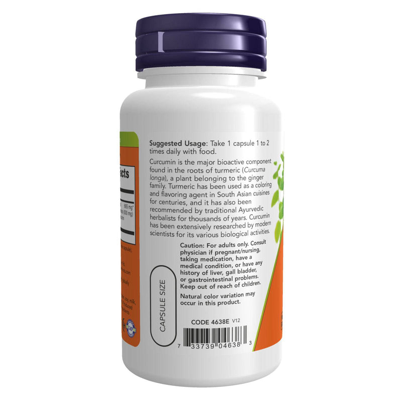 NOW Supplements, Turmeric Curcumin, 강황 뿌리 추출물, 95% 커큐미노이드, 허브 보충제, 60 식물성 캡슐