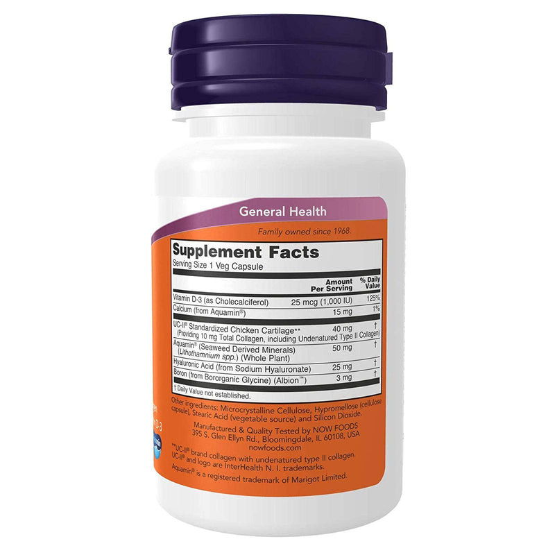 NOW Supplements, UC-II Advanced Joint Relief con colágeno tipo II sin desnaturalizar, además de ácido hialurónico, boro, vitamina D-3, 60 cápsulas vegetales