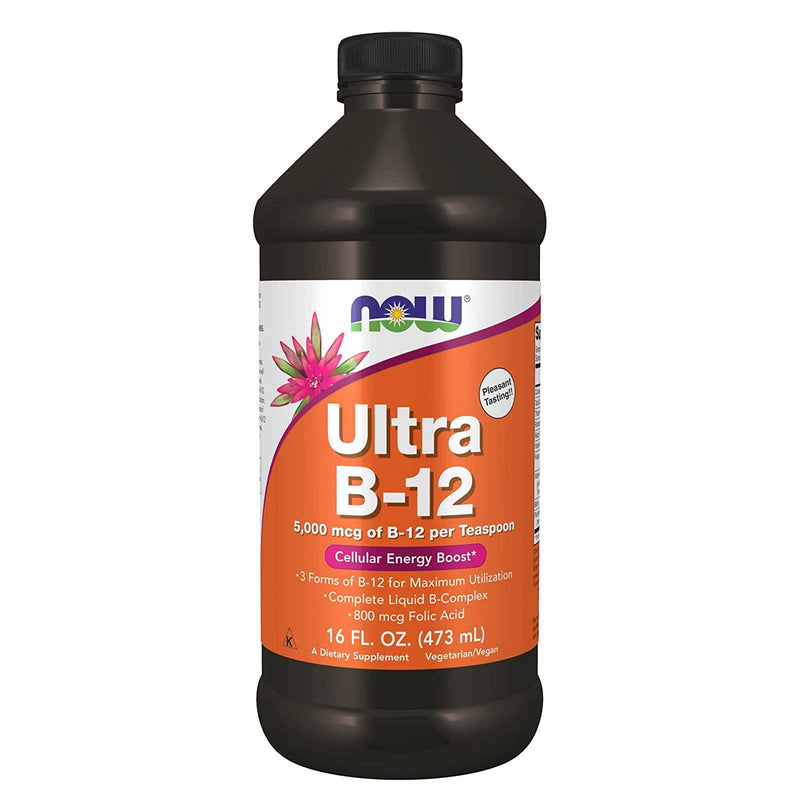 NOW Suplementos, Ultra B-12, líquido, 800 mcg de ácido fólico, produção de energia celular *, 16 onças