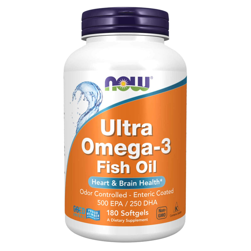 NOW Suplementos, Ultra Omega-3 Molecularmente Destilado e Revestido Entérico, 180 Cápsulas Cápsulas