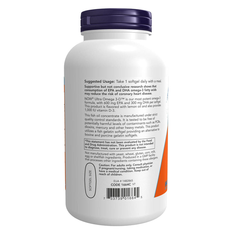 NOW Foods Ultra Omega 3-D (Fish Gelatin) 180 Fish Softgels