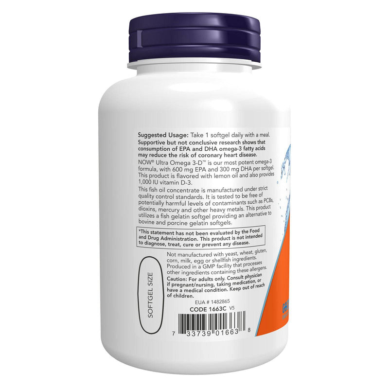 NOW Foods Ultra Omega 3-D (Fish Gelatin) 90 Fish Softgels