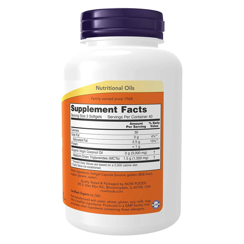 NOW Foods, Aceite de Coco Virgen 1000 mg - 120 Cápsulas Blandas