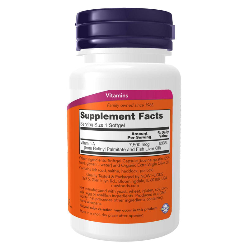 NOW Suplementos, Vitamina A (Óleo de Fígado de Peixe) 25.000 UI, Nutrição Essencial, 100 Softgels