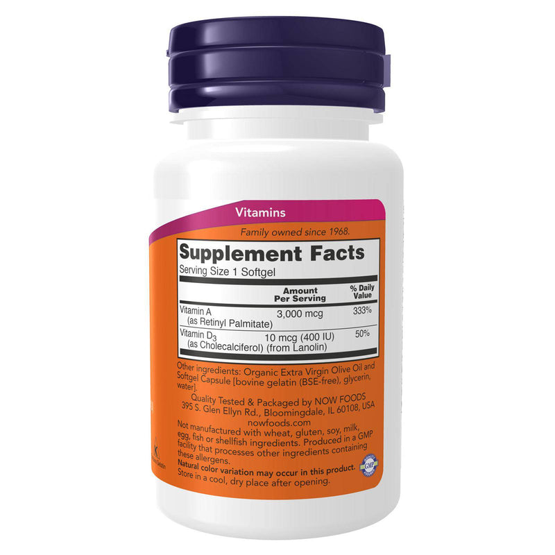 NOW Foods Vitamin A & D 10,000/400 IU 100 Softgels