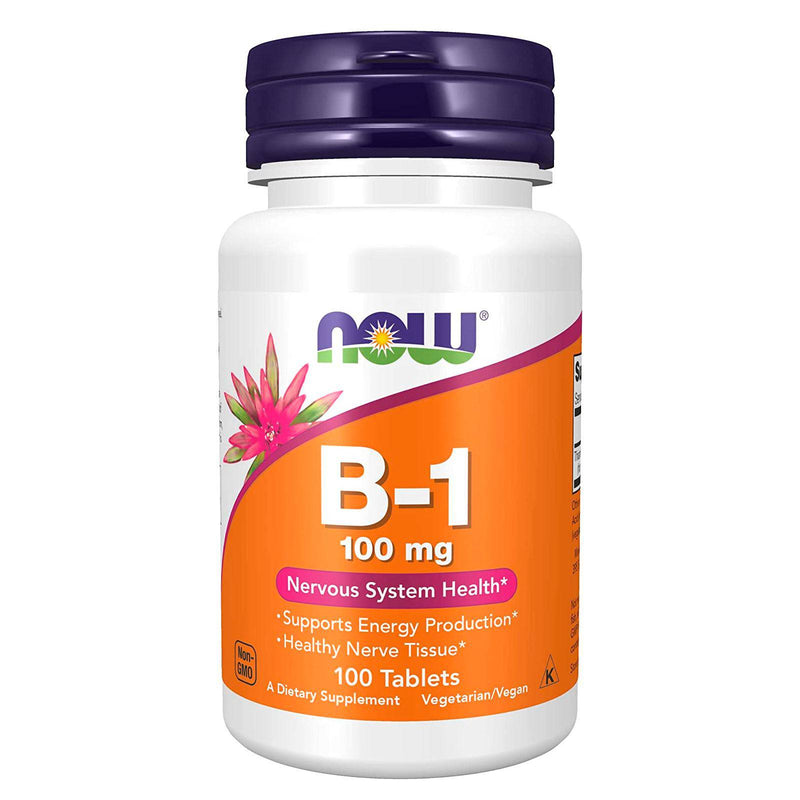 NOW Suplementos, Vitamina B-1 100 mg, Produção de Energia*, Saúde do Sistema Nervoso*, 100 Comprimidos