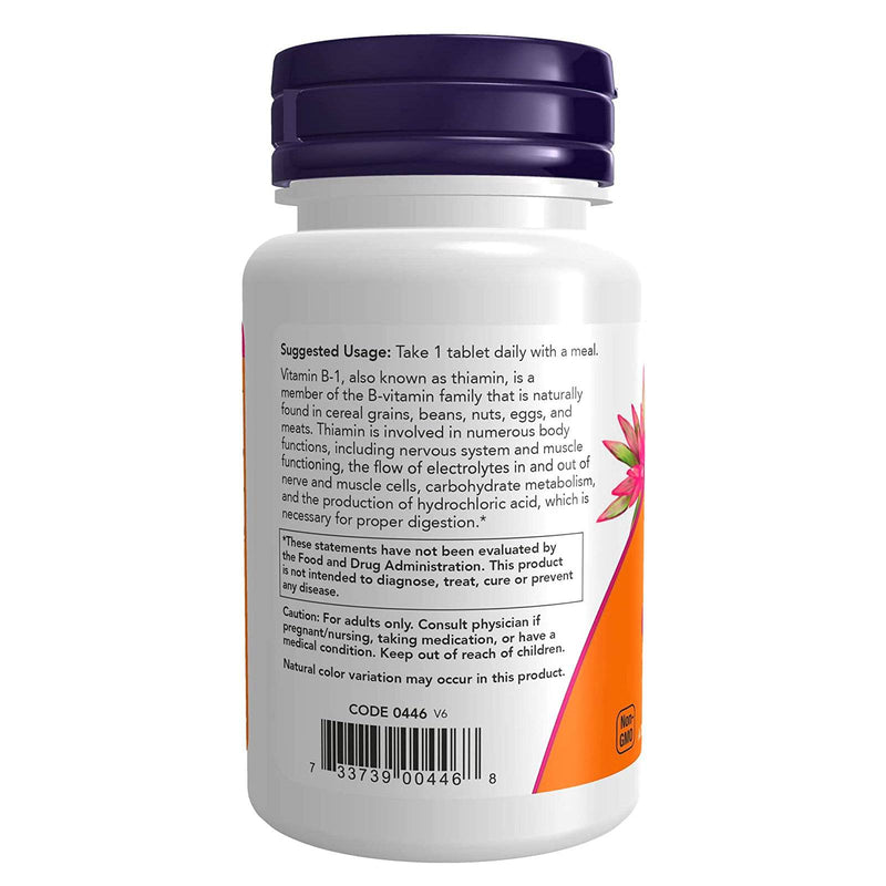 NOW Suplementos, Vitamina B-1 100 mg, Produção de Energia*, Saúde do Sistema Nervoso*, 100 Comprimidos