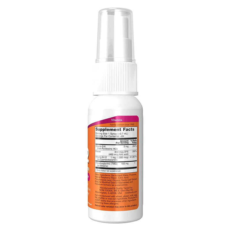 NOW Suplementos, spray lipossômico de vitamina B-12 com ácido fólico, TMG e B-6, 2 onças