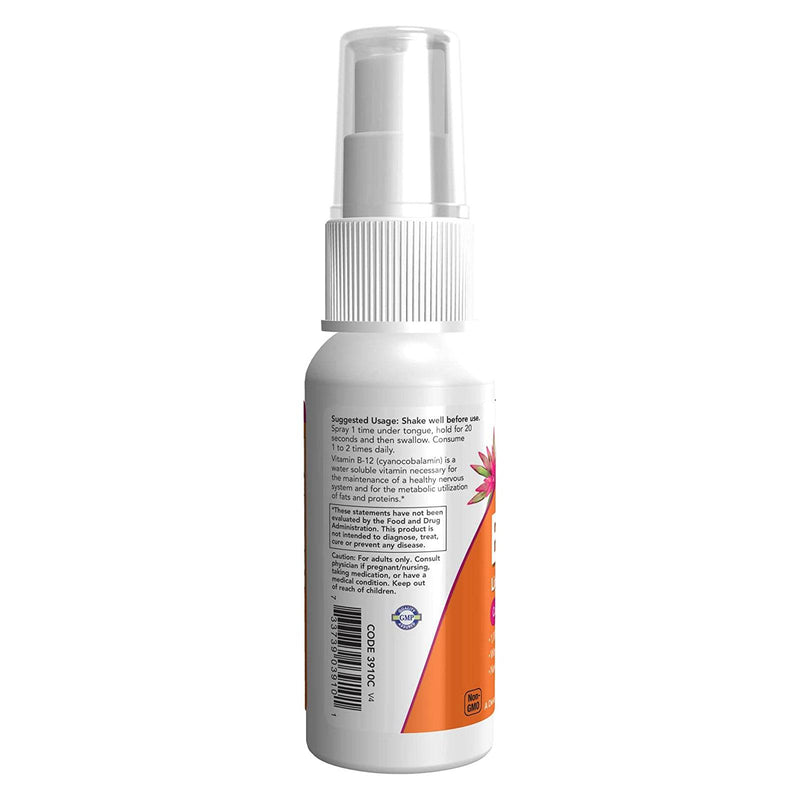 NOW Suplementos, spray lipossômico de vitamina B-12 com ácido fólico, TMG e B-6, 2 onças