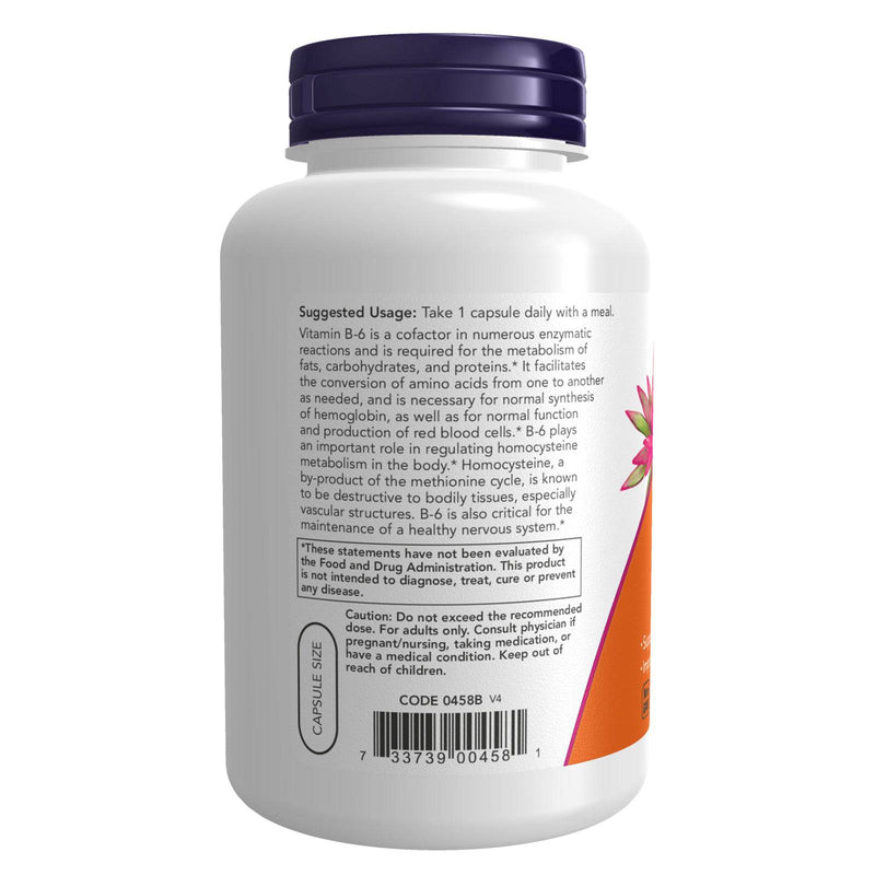 NOW Foods Vitamin B-6 100 mg 250 Veg Capsules