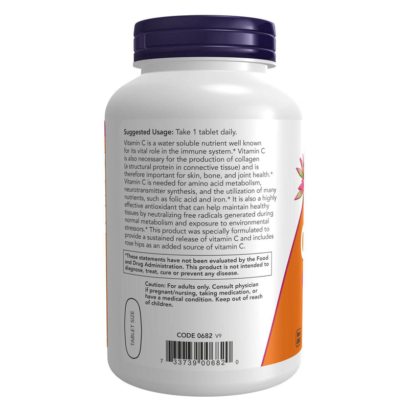 NOW Suplementos, Vitamina C-1.000 com Rosa Mosqueta, Liberação Sustentada, Proteção Antioxidante*, 250 Comprimidos