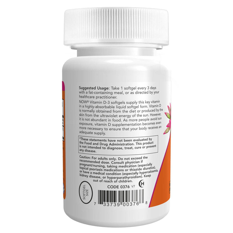 Suplementos NOW, Vitamina D-3 10 000 UI, máxima potencia, soporte estructural*, 120 cápsulas blandas