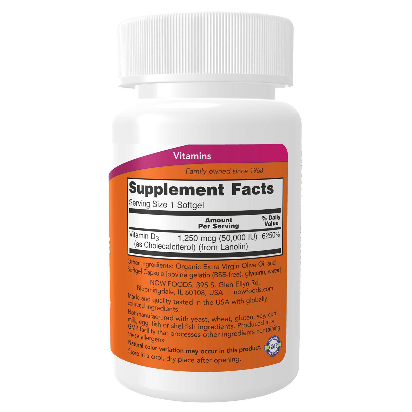 NOW Foods Vitamin D-3 50,000 IU 50 Softgels