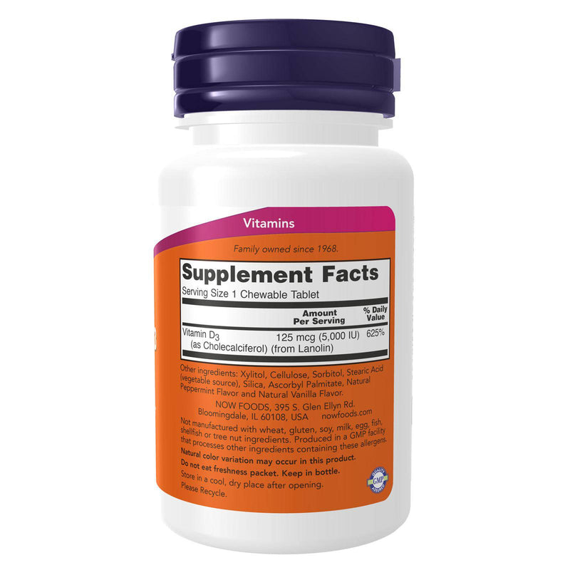 NOW Foods Vitamin D-3 5000 IU 120 Chewables