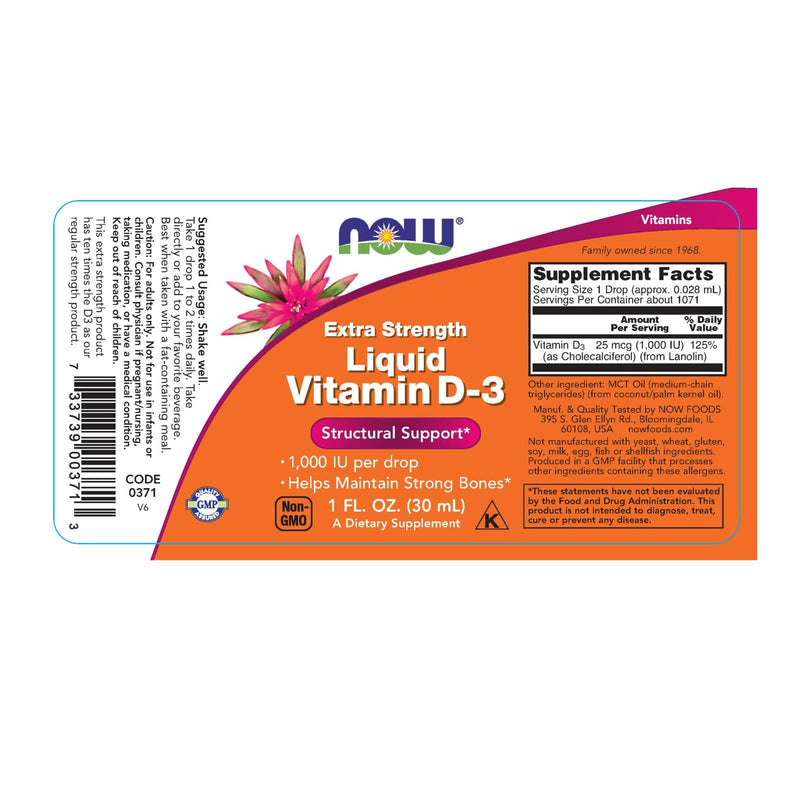 NOW Foods Vitamin D-3 Liquid Extra Strength 1 fl oz