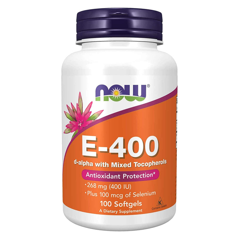 NOW Suplementos, Vitamina E-400 UI, Tocoferóis Mistos, Proteção Antioxidante*, 100 Cápsulas Cápsulas