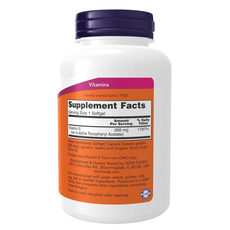 NOW Suplementos, Vitamina E-400 UI, D-Alpha Tocopheryl, Antioxidant Protection*, 250 Softgels