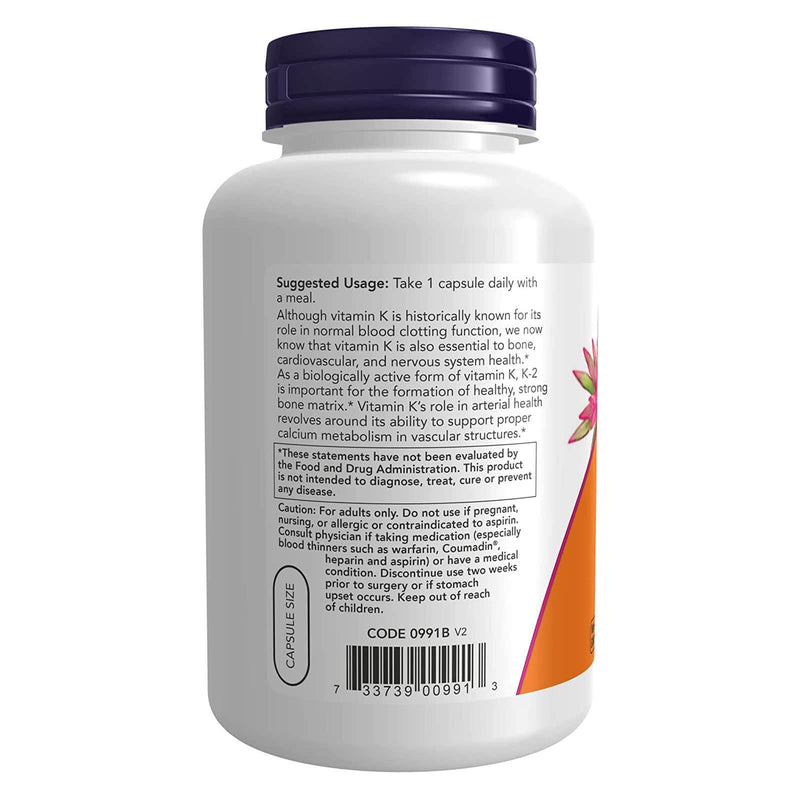 Suplementos NOW, vitamina K-2 100 mcg, menaquinona-4 (MK-4), apoya la salud ósea*, 250 cápsulas vegetales