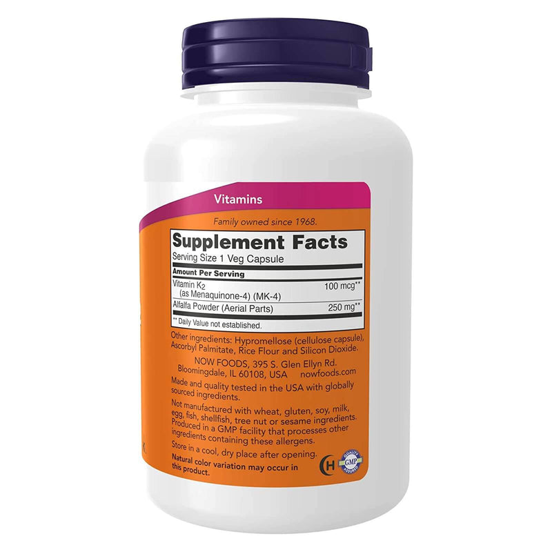 NOW Foods Vitamin K-2 100 mcg 250 Veg Capsules