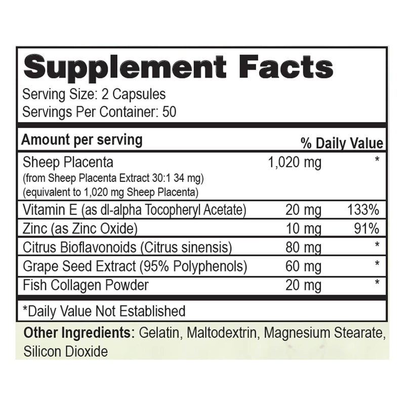 NuHealth Sheep Placenta Complex 100 mg 100 Capsules