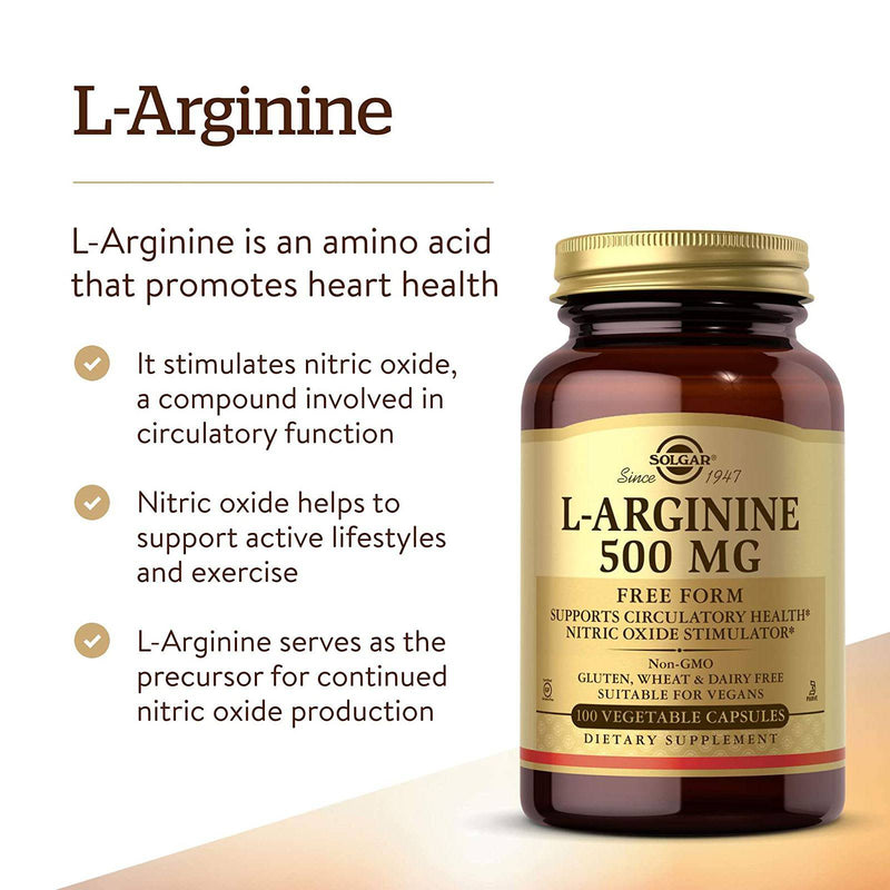 Solgar L-Arginine 500 mg 100 Vegetable Capsules