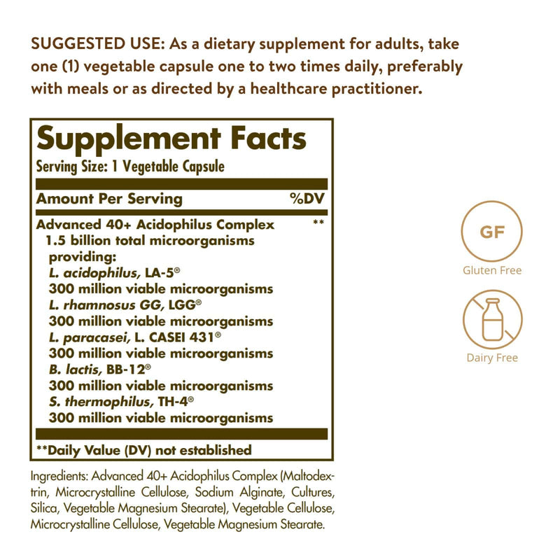 Solgar Advanced 40+ Acidophilus 60 식물성 캡슐