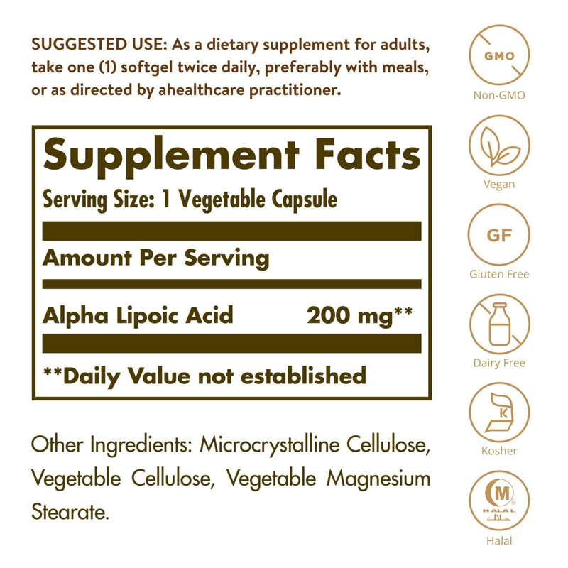 Solgar Alpha Lipoic Acid 200 mg 50 Vegetable Capsules