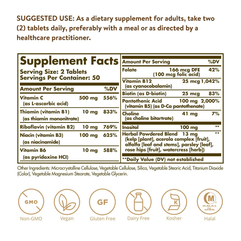 Solgar B-Complex with Vitamin C Stress Formula 100 Tablets