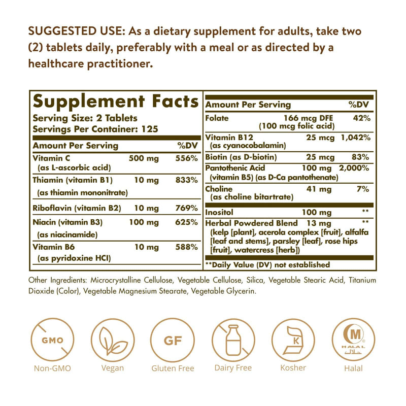 Solgar B-Complex com Vitamina C Stress Formula Tablets - 250 Comprimidos