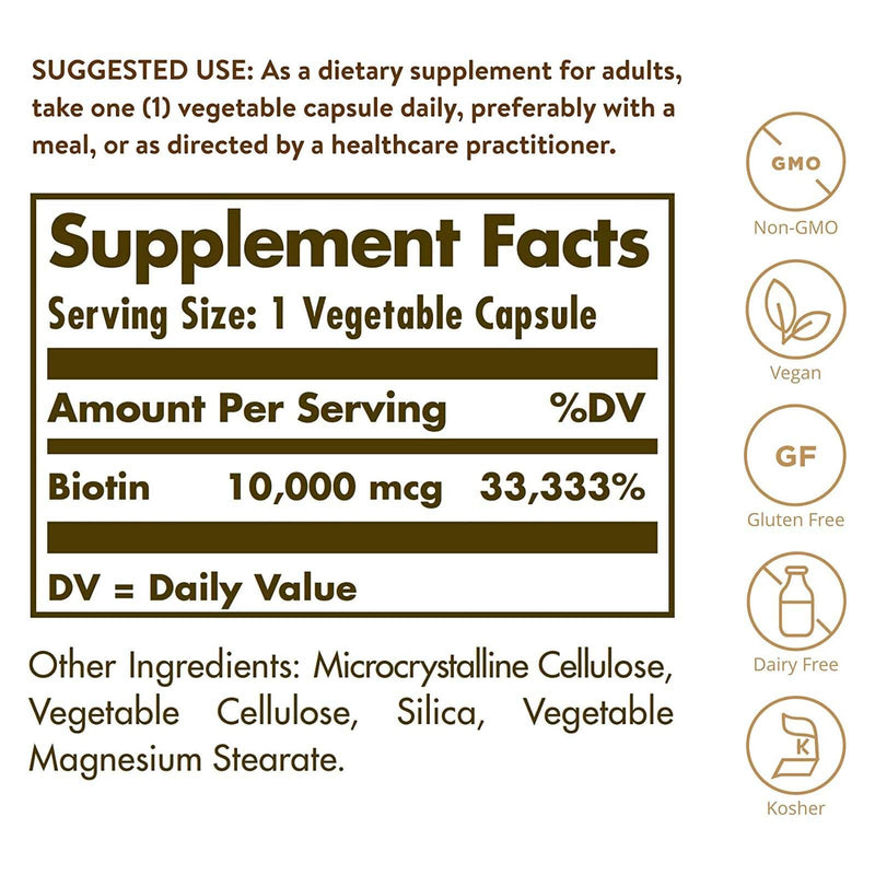 Solgar 生物素10,000 MCG 120蔬菜胶囊