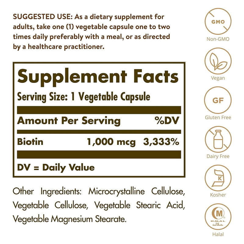 Solgarビオチン1000mcg-100野菜カプセル